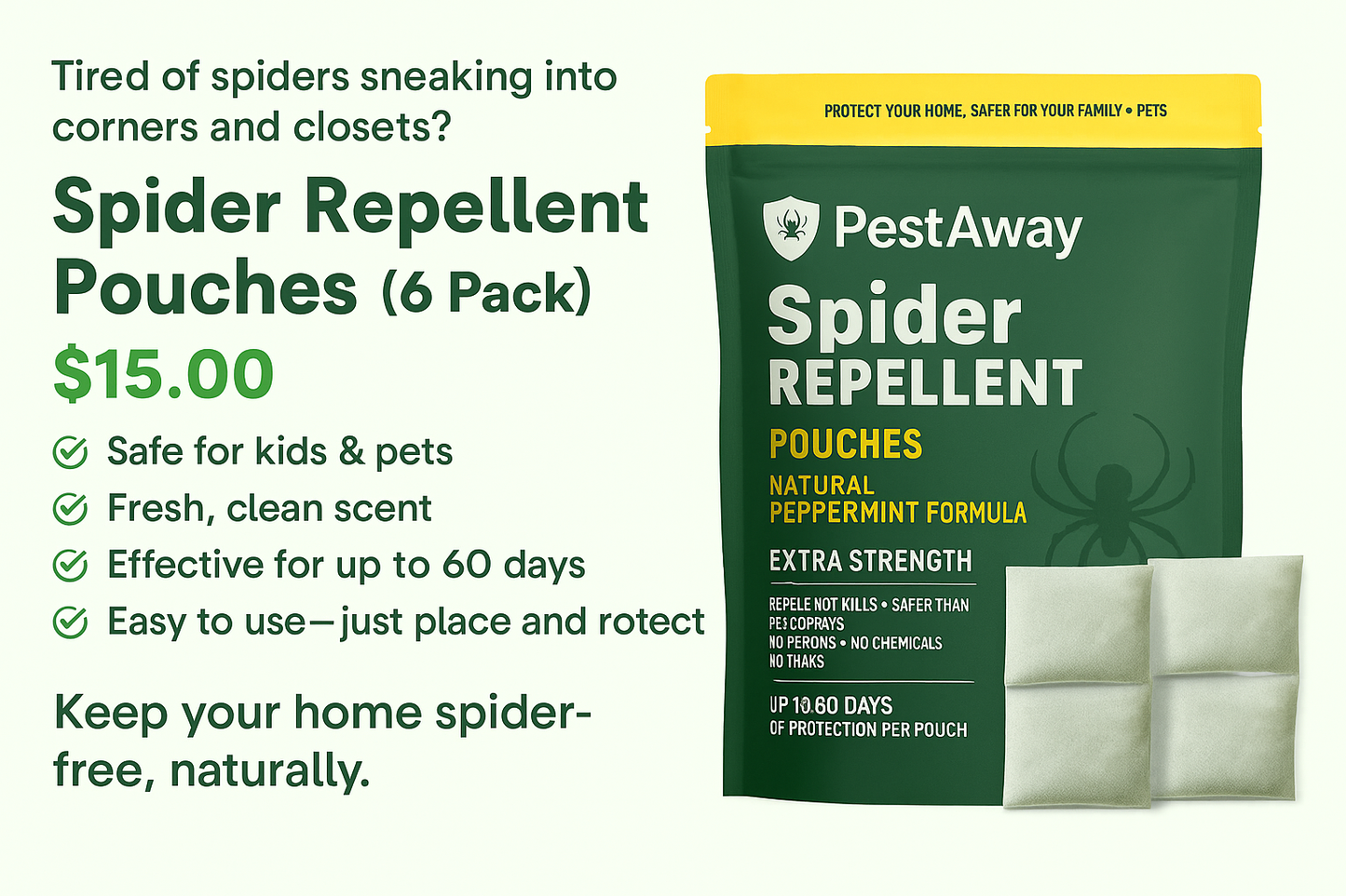 🕷️ Spider Repellent Pouches (6 Pack)